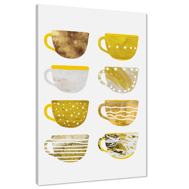 Kitchen Canvas Wall Art Picture Coffee Cups Collection Yellow Brown - 1RP1413M