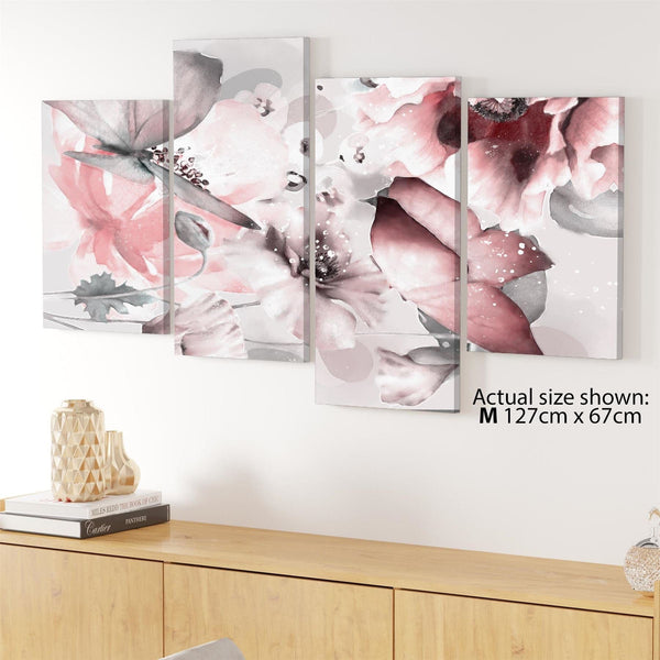 Blush Pink Grey Flowers Floral Framed Art Prints
