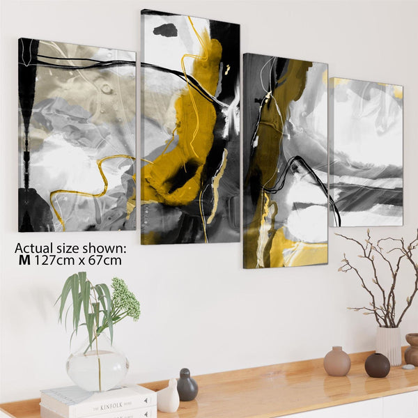 Abstract Mustard Grey Illustration Framed Art Pictures