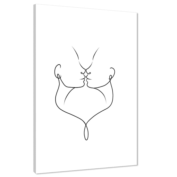 Black and White Figurative Faces Kiss Line Drawing Canvas Art Prints - 1RP1439M