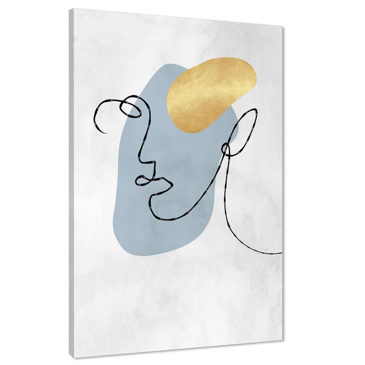 Abstract Light Blue Gold Face Line Art Canvas Wall Art Picture - 1RP1462M
