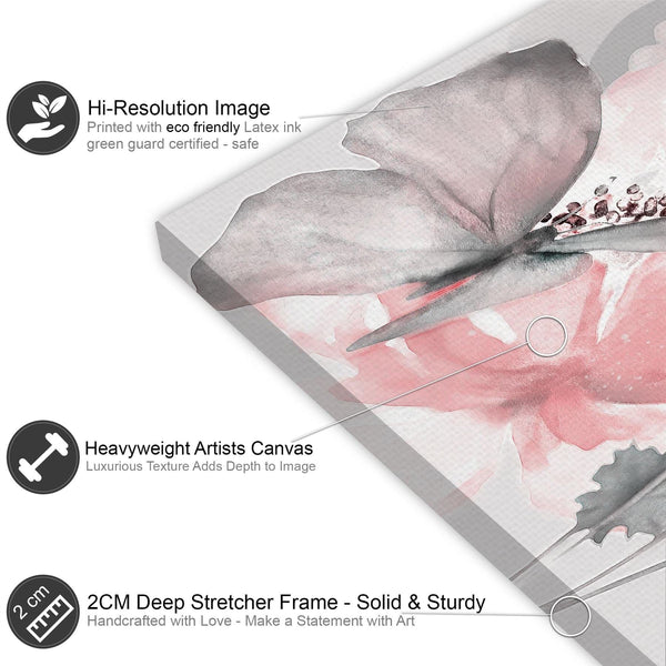 Blush Pink Grey Flowers Floral Framed Art Prints