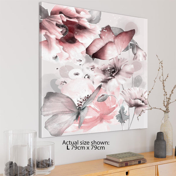 Blush Pink Grey Flowers Floral Framed Art Prints