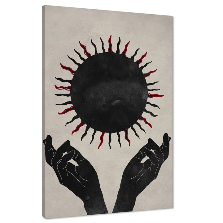 Black Red Sun and Hands Canvas Wall Art Picture - 1RP1170M