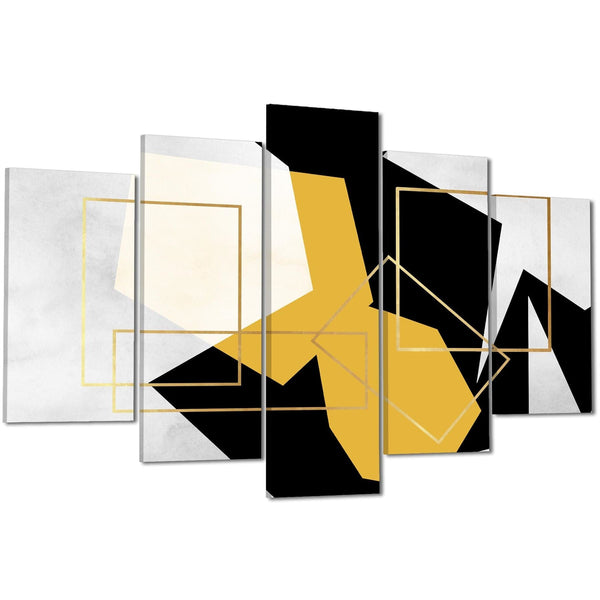 Mustard Yellow Black Geometric Canvas Art Pictures