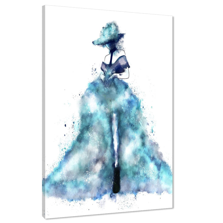 Pink Blue Fashion Canvas Wall Art Picture Woman in Big Dress and Hat - 1RP1447M