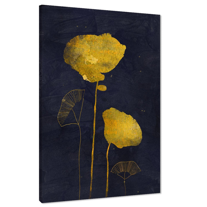 Abstract Gold Black Flowers Canvas Art Pictures - 1RP806M