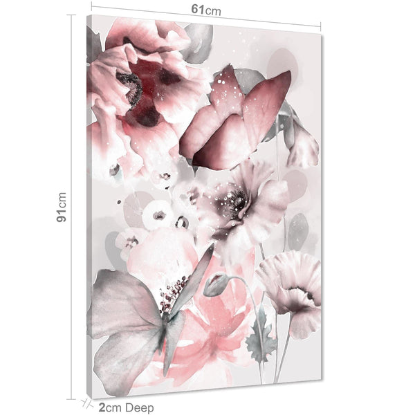 Blush Pink Grey Flowers Floral Framed Art Prints