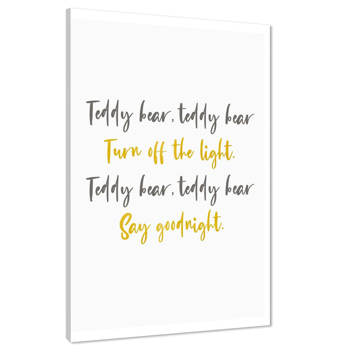 Teddy Bear Quote Word Art - Typography Canvas Print Mustard Yellow Grey - 1RP1521M