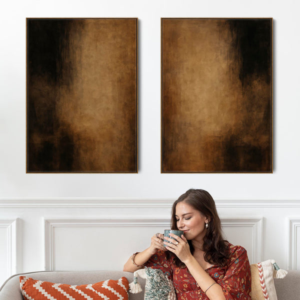 Brown Beige Black Framed Artwork Canvas Coffee Wish