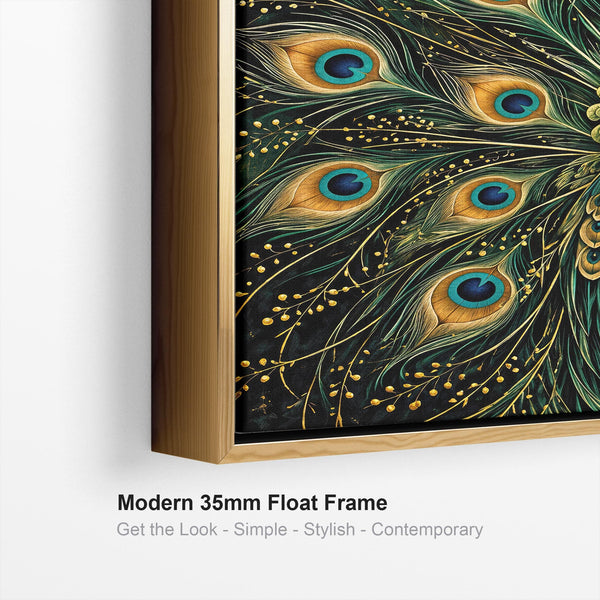 Maximalist Teal Gold Peacock - Framed Pair of Canvases Set of 2