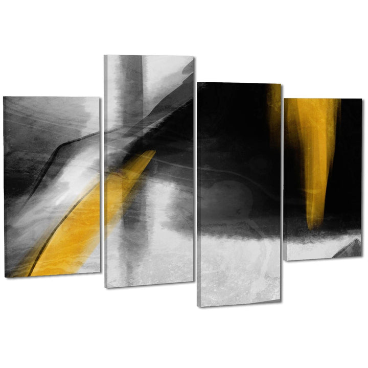 Abstract Black and White Mustard Yellow Painting Canvas Wall Art Print - 11356