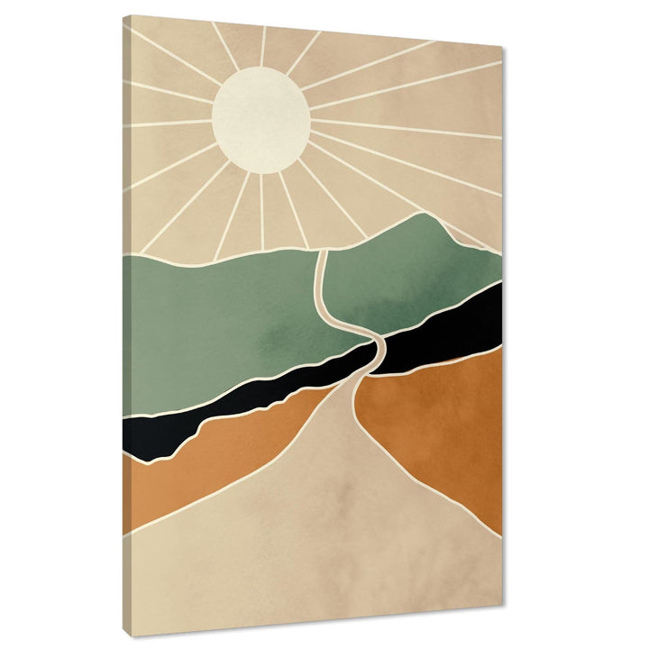 Sun and Mountains Landscape Canvas Art Prints Teal Orange - 1RP1407M
