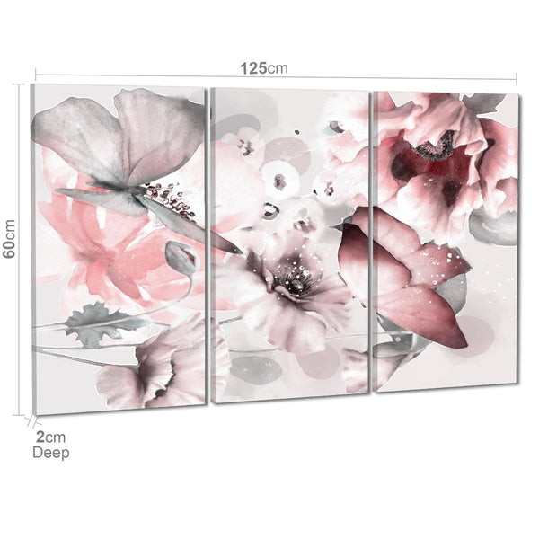 Blush Pink Grey Flowers Floral Framed Art Prints