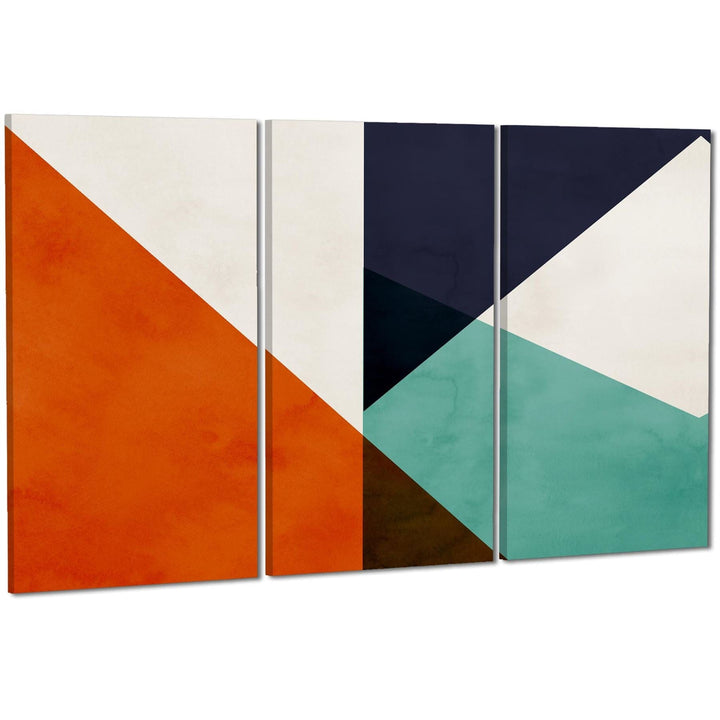 Abstract Burnt Orange Blue Geometric Triangle Design Canvas Art Pictures - 11427