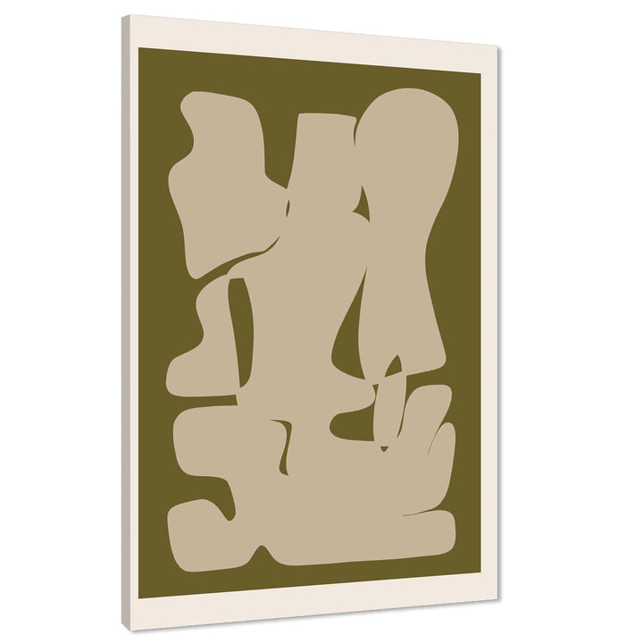 Abstract Olive Green Cream Painting Canvas Wall Art Picture - 1RP753M