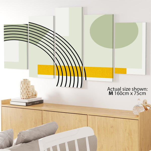 Abstract Sage Green Yellow Geometric Design Canvas Art Prints