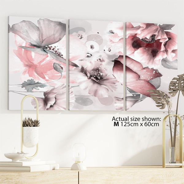 Blush Pink Grey Flowers Floral Framed Art Prints