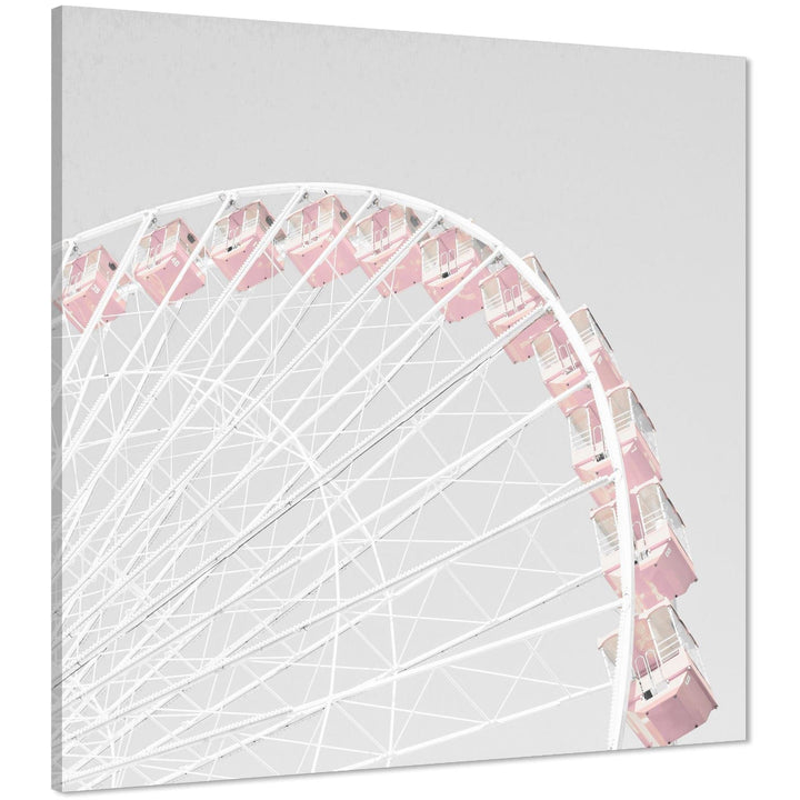 Shabby Chic Ferris Wheel Canvas Wall Art Print Pink Grey - 1RP888M
