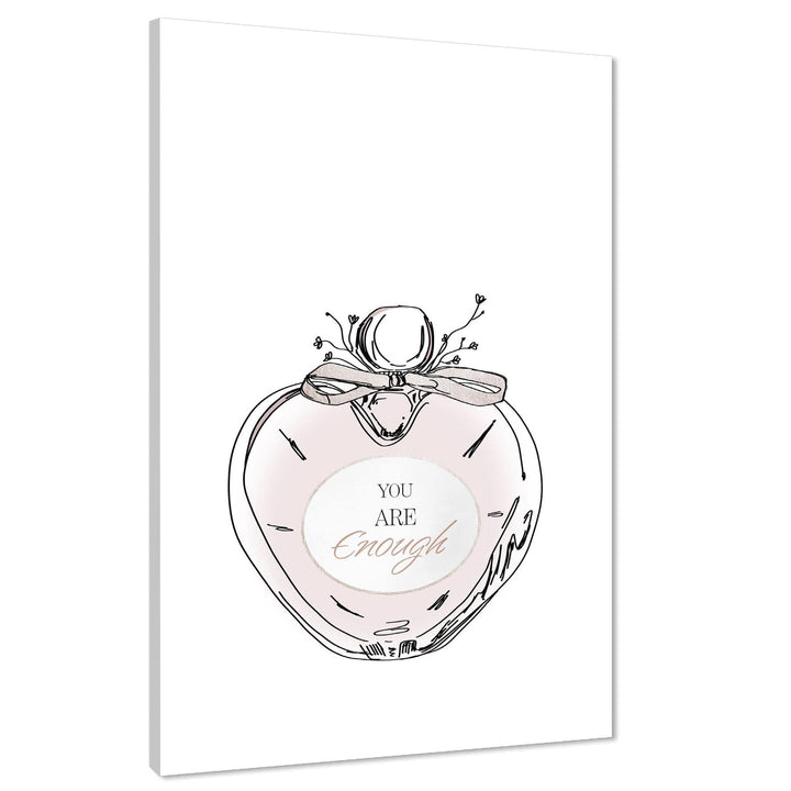 Shabby Chic Heart Shaped Perfume Bottle with Bow Canvas Wall Art Print Pale Pink - 1RP965M
