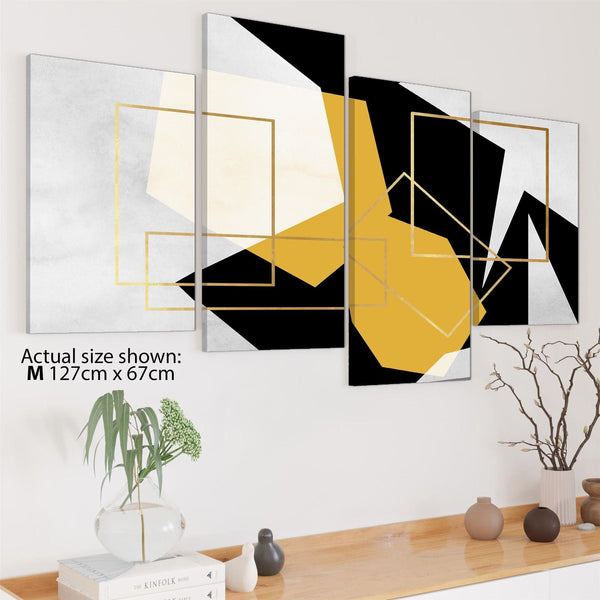 Mustard Yellow Black Geometric Canvas Art Pictures