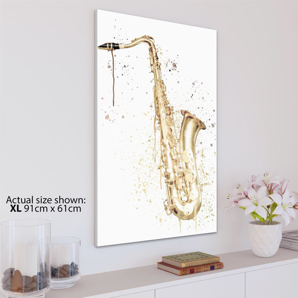 Saxaphone Canvas Wall Art Print Gold White Music Themed