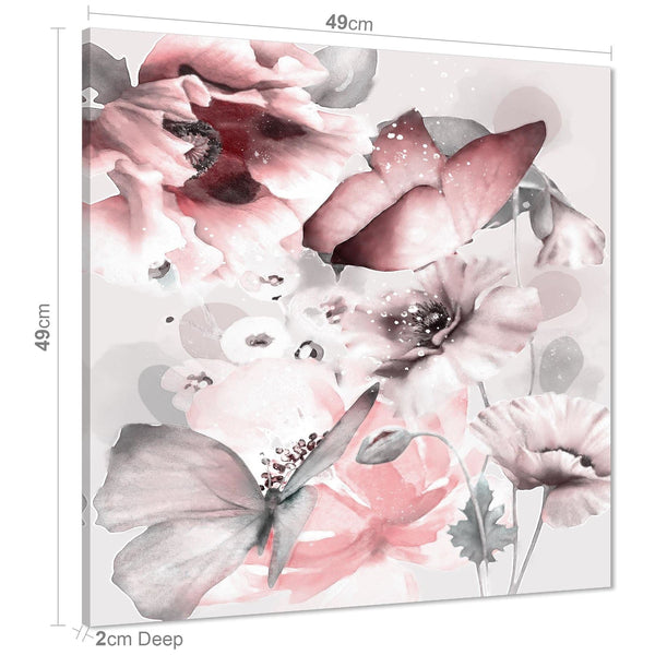 Blush Pink Grey Flowers Floral Framed Art Prints