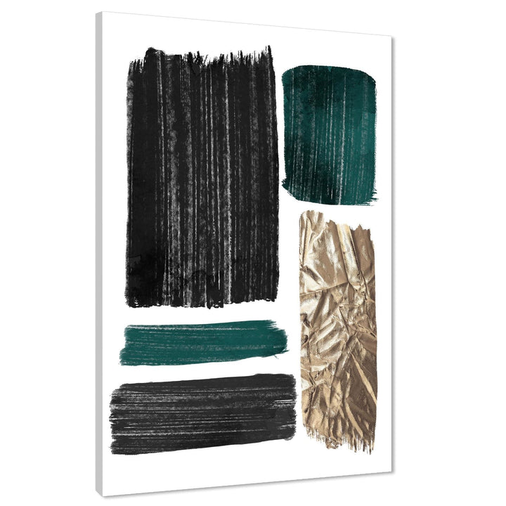 Abstract Green Black Gold Brushstrokes Watercolour Canvas Wall Art Picture - 1RP1008M
