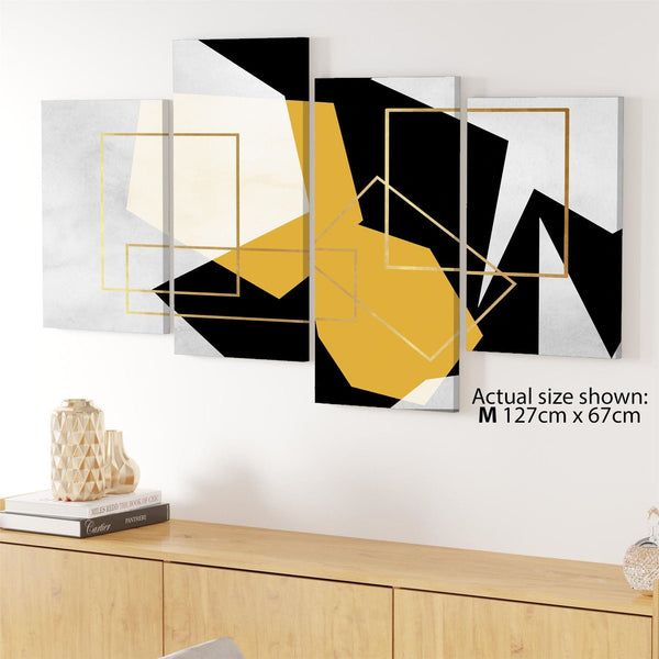 Mustard Yellow Black Geometric Canvas Art Pictures