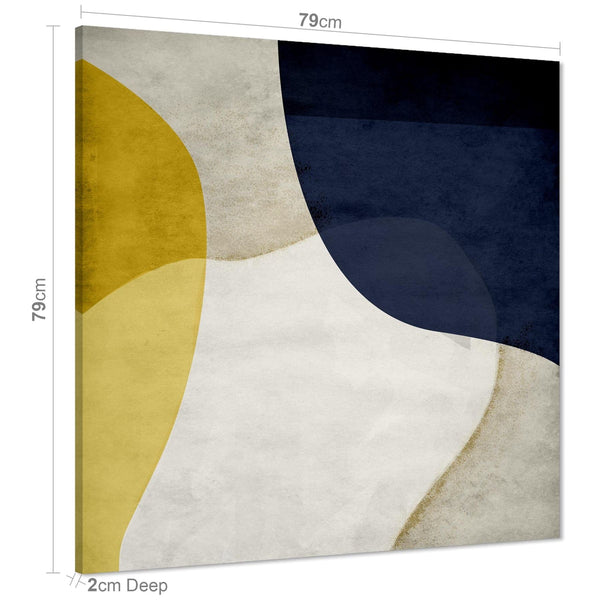 Abstract Mustard Navy Design Canvas Wall Art Print