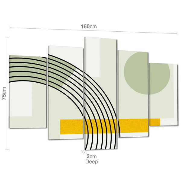 Abstract Sage Green Yellow Geometric Design Canvas Art Prints