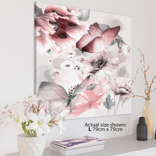 Blush Pink Grey Flowers Floral Framed Art Prints