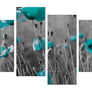 Teal Poppy Grey Black Poppies Flower Floral Canvas - 4 Part Set - 130cm - 4139