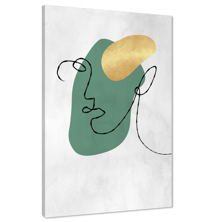 Abstract Green Gold Face Line Art Canvas Wall Art Print - 1RP1455M