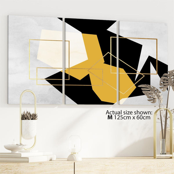 Mustard Yellow Black Geometric Canvas Art Pictures