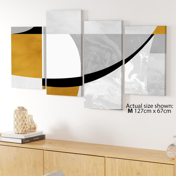 Abstract Mustard Yellow Grey Painting Canvas Art Pictures