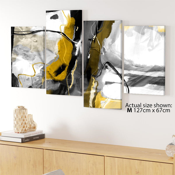 Abstract Mustard Grey Illustration Framed Art Pictures