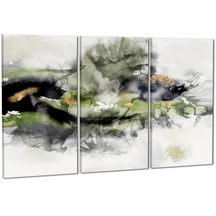Abstract Lime Green Grey Watercolour Canvas Art Pictures - 1717