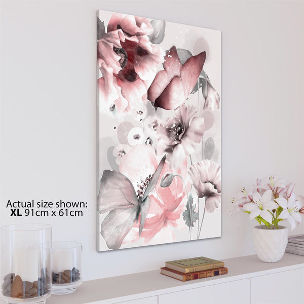 Blush Pink Grey Flowers Floral Framed Art Prints