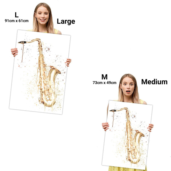 Saxaphone Canvas Wall Art Print Gold White Music Themed