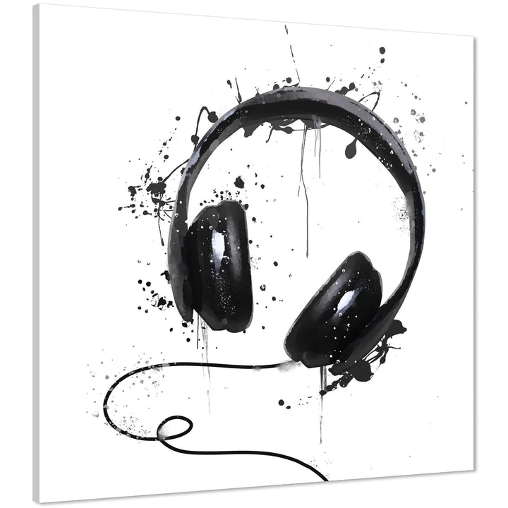 Headphones Canvas Wall Art Picture Black and White Music Themed - 1s1184S