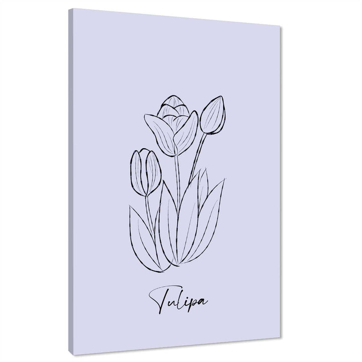 Lilac Tulips Line Drawing Floral Canvas Wall Art Print - 1RP1362M
