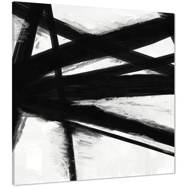 Abstract Black and White Brushstrokes Painting Canvas Wall Art Print - 1851