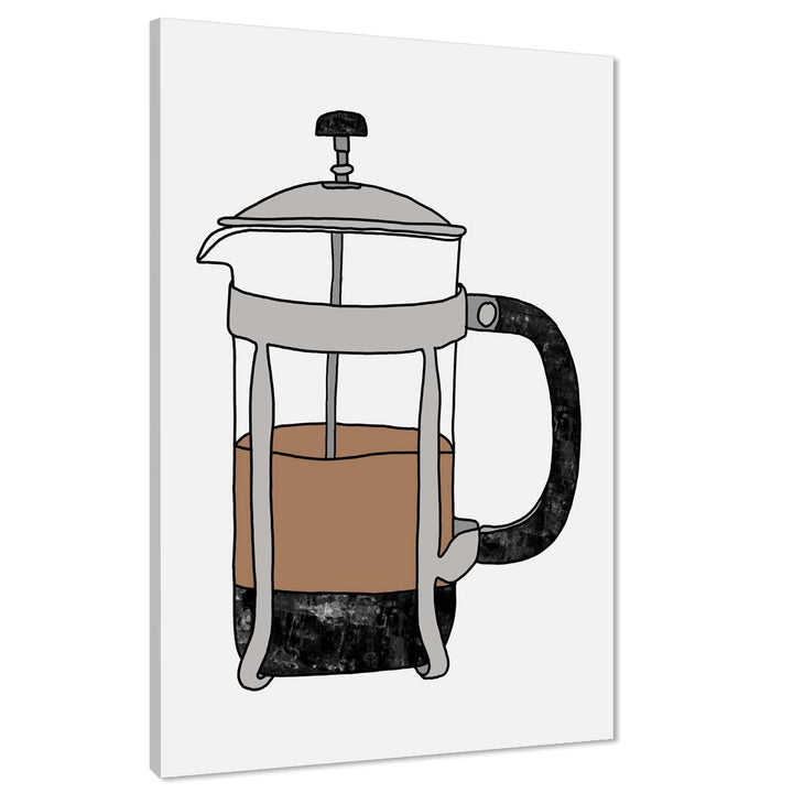 Kitchen Canvas Wall Art Print Cafetiere Naive Style Brown Grey - 1RP1570M