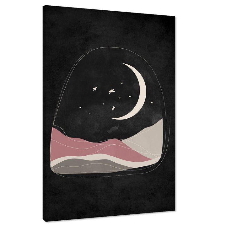 Black and White Pink Stars and Moon Canvas Wall Art Print - 1RP1161M