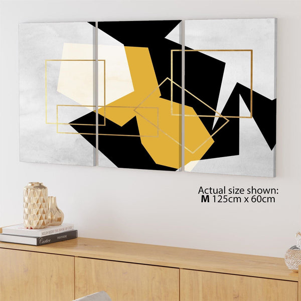 Mustard Yellow Black Geometric Canvas Art Pictures