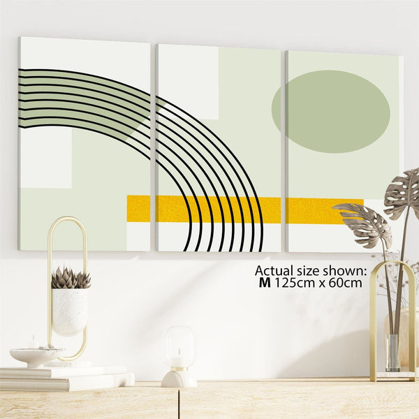 Abstract Sage Green Yellow Geometric Design Canvas Art Prints