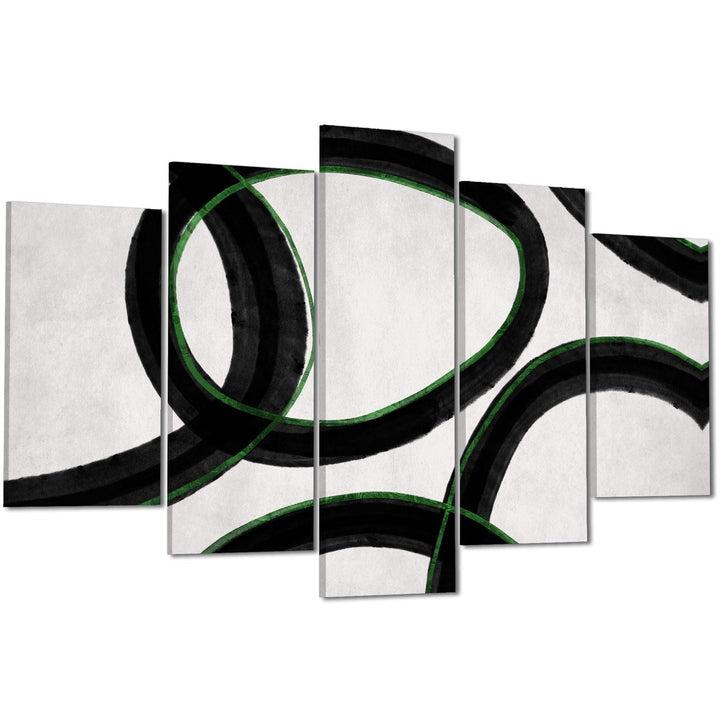 Abstract Black and White Green Loops Framed Wall Art Picture - 11005