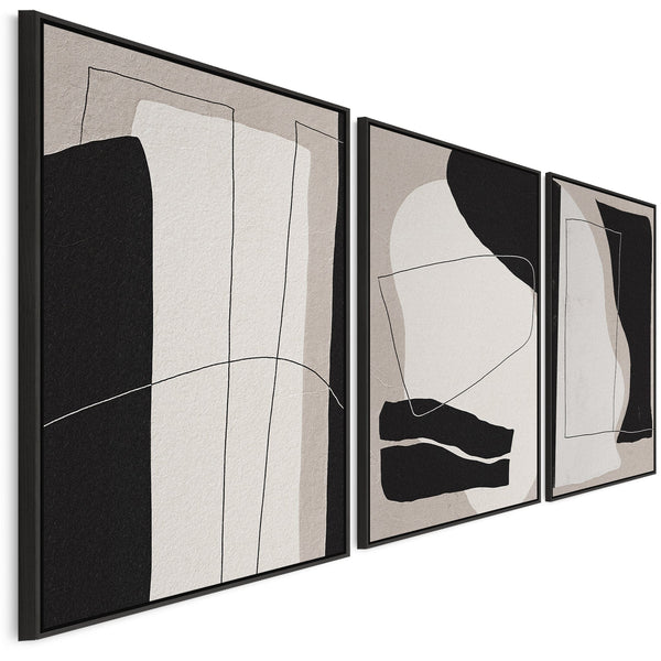 Large Abstract Neutral Wall Art for Living Room - Set of 3 Framed Canvas Pictures