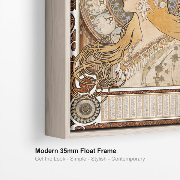 Alphonse Mucha Wall Art Framed Canvas Print of Zodian Calendar Painting